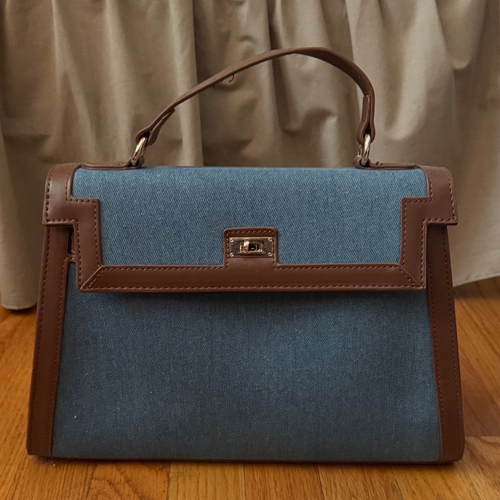 Blue and Brown Women's Handbag